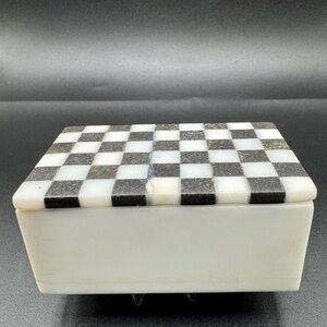 Kelly Wearstler Laurel Rectangle Box Black White Check Lid Calacatta Marble Box